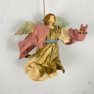 Vintage Angel Christmas Ornament Handcraft paper mache hard plastic Purple Gold